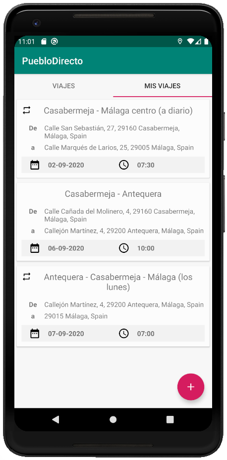 Pueblo Directo App Listado de Viajes